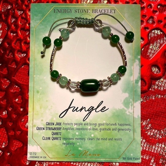 Brand New La Meno 18K Gold Plated Green Jade & Quartz Energy Stone Bracelet - Picture 10 of 10